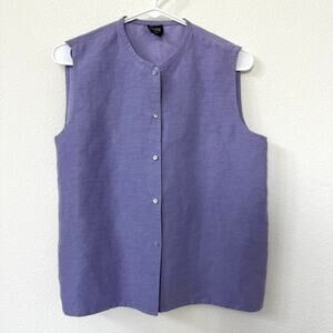 EILEEN FISHER Linen Silk Button Front Vest Purple Minimalist Scandi Chic‎ M